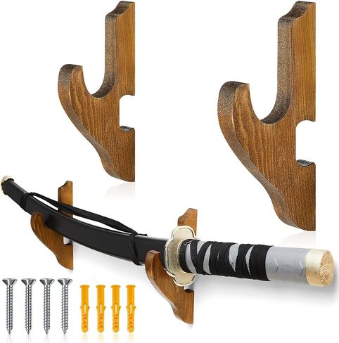 Chunful 2 Pcs Sword Wall Mount Sword Holder Katana Stand 1 Tier Katana Wall Mount Adjustable Sword Display Wooden Sword Mounts for Wall Sword Hanger for Samurai (Wood Color) in Saudi Arabia