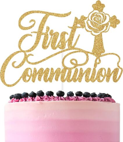 Rose Gold Glitter First Compleion Cake Topper ، يوم المعمودية/في تأكيدك ، مستلزمات زخارف حفلة عيد ميلاد الطفل المعمودية الأولى in Saudi Arabia