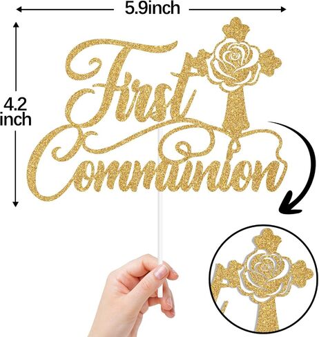 Rose Gold Glitter First Compleion Cake Topper ، يوم المعمودية/في تأكيدك ، مستلزمات زخارف حفلة عيد ميلاد الطفل المعمودية الأولى in Saudi Arabia