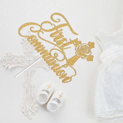 Rose Gold Glitter First Compleion Cake Topper ، يوم المعمودية/في تأكيدك ، مستلزمات زخارف حفلة عيد ميلاد الطفل المعمودية الأولى in Saudi Arabia