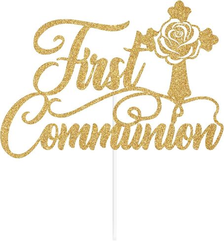 Rose Gold Glitter First Compleion Cake Topper ، يوم المعمودية/في تأكيدك ، مستلزمات زخارف حفلة عيد ميلاد الطفل المعمودية الأولى in Saudi Arabia