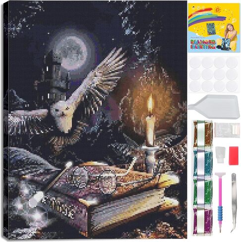 AALBLAC Framed Diamond Painting Kits for Adults - Moon Diamond Art Kits for Adults Beginners,DIY Full Drill Owl Diamond Dots Crystal Craft Kits,Gifts Decor 8x12inch(with Gift Box) in Saudi Arabia
