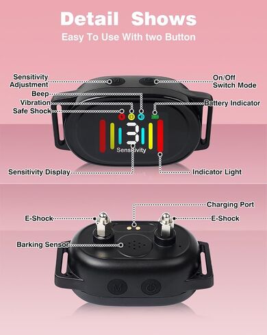 Best No Bark Collar, Dog Bark Collar for Large Medium Small Dogs,Smart Bark Collar,Rechargeable Anti Barking Training Collar with 3 Adjustable Sensitivity, IP67 Waterproof Bark Shock Collar with Beep in Saudi Arabia