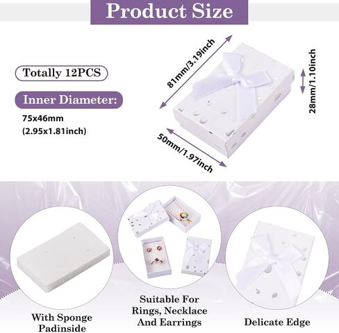 Cheriswelry 12Pcs White Gift Boxes 3.19"x1.97" Rectangle Jewelry Package Case Sponge Fill Necklace Ring Earring Box for Wedding Valentines Christmas Decoration in Saudi Arabia