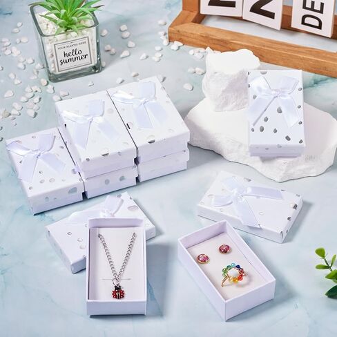 Cheriswelry 12Pcs White Gift Boxes 3.19"x1.97" Rectangle Jewelry Package Case Sponge Fill Necklace Ring Earring Box for Wedding Valentines Christmas Decoration in Saudi Arabia