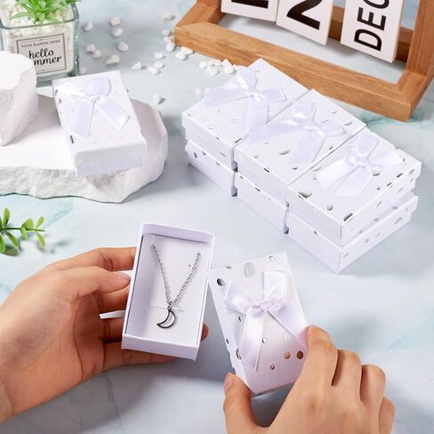 Cheriswelry 12Pcs White Gift Boxes 3.19"x1.97" Rectangle Jewelry Package Case Sponge Fill Necklace Ring Earring Box for Wedding Valentines Christmas Decoration in Saudi Arabia