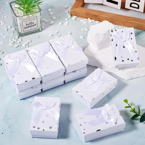 Cheriswelry 12Pcs White Gift Boxes 3.19"x1.97" Rectangle Jewelry Package Case Sponge Fill Necklace Ring Earring Box for Wedding Valentines Christmas Decoration in Saudi Arabia