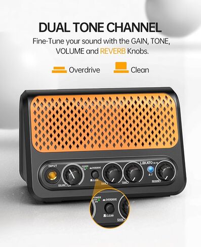 Mini Guitar Amp,LEKATO 10W Portable Electric Guitar Amplifier with Clean & Overdrive Channel,Reverb,Bluetooth Small Guitar Amp for Practice (Black-White) in Saudi Arabia