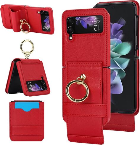 حافظة هاتف Asuwish لهاتف Samsung Galaxy Z Flip 4 5G 2022 RFID مع فتحة حامل لبطاقة الائتمان وحامل من جلد البولي يوريثان ZFlip4 Z4 Flip4 4Z للنساء والفتيات والرجال باللون الأرجواني in Saudi Arabia
