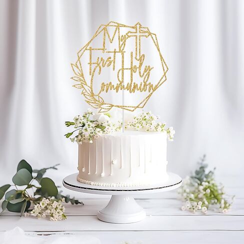 My First Holy Communion Cake Topper, Baptism Cake Decor, God Bless, Wedding Christening Baptism Baby Shower 1st Birthday Party Decorations (Gold Glitter) in Saudi Arabia