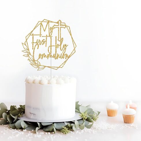 My First Holy Communion Cake Topper, Baptism Cake Decor, God Bless, Wedding Christening Baptism Baby Shower 1st Birthday Party Decorations (Gold Glitter) in Saudi Arabia