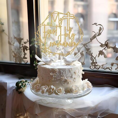 My First Holy Communion Cake Topper, Baptism Cake Decor, God Bless, Wedding Christening Baptism Baby Shower 1st Birthday Party Decorations (Gold Glitter) in Saudi Arabia