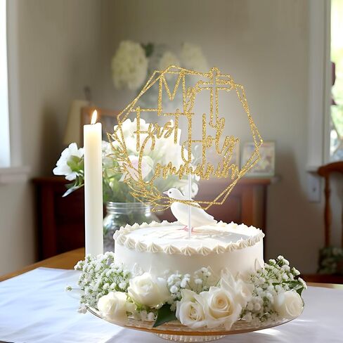 My First Holy Communion Cake Topper, Baptism Cake Decor, God Bless, Wedding Christening Baptism Baby Shower 1st Birthday Party Decorations (Gold Glitter) in Saudi Arabia
