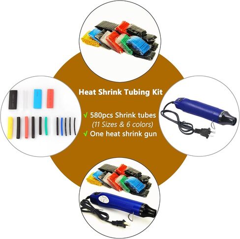 580 Pcs Heat Shrink Tubing Kit,Mini Heat Gun for Shrink Tubing,300W/392℉ Heat Shrink Gun,2:1 Wire Shrink Wrap Tubing for Wires,Shrink Wrap and Cable Repair. in Saudi Arabia