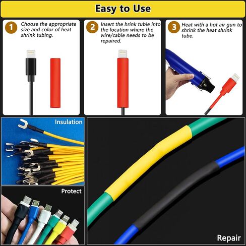 580 Pcs Heat Shrink Tubing Kit,Mini Heat Gun for Shrink Tubing,300W/392℉ Heat Shrink Gun,2:1 Wire Shrink Wrap Tubing for Wires,Shrink Wrap and Cable Repair. in Saudi Arabia