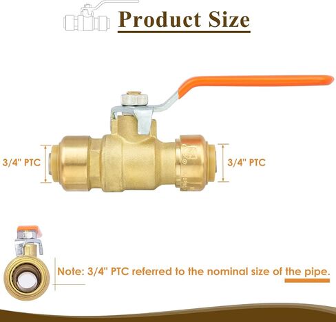 3/4" Shut Off Valve for PEX, Copper, CPVC Pipe, Push to Connect Ball Valve, Brass Plumbing Fitting with Upgraded Stiffener with Disconnect Clip(2 Pack) in Saudi Arabia