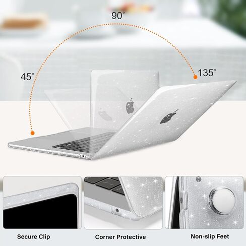 MOSISO Compatible with MacBook Air 15 inch Case 2025 2024 2023 Release M4 A3241 M3 A3114 M2 A2941, Glitter Sparkly Protective Plastic Hard Shell Case&Keyboard Cover&Screen Protector, Transparent in Saudi Arabia