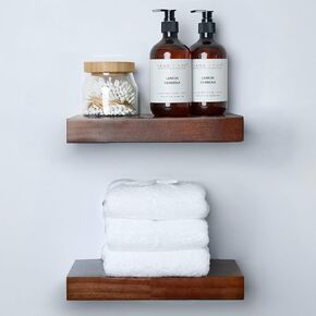 Homeforia Gray Floating Shelves for Wall, Premium Solid Wood Grey Shelf, Grey Bathroom Shelves, Heavy Duty Bracket, 16 x 6.5 x 1.75 inch, Set of 2