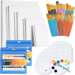 120 Pcs Acrylic Paint Set with 60 Pcs Paint Brushes 48 Pcs Acrylic Paint 12 Pcs Palettes for Watercolor, Oil, Gouache, Painting.