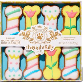 Thoughtfully Pets, Gourmet Dog Cookie Gift Set, Peanut Butter Flavored Crunchy Dog Treats in Bone Shape with Spring Designs, Set of 8