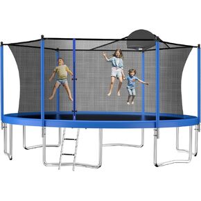 10FT 12FT 15FT 16FT Trampoline, Outdoor Trampolines with Safety Enclosure Net and Basketball Hoop, Recreational Trampoline for Kids and Adults