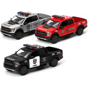 KiNSMART 2022 Ford F-150 Raptor SetOf3 1:78 Scale 3 Inch Police, Fire & Rescue