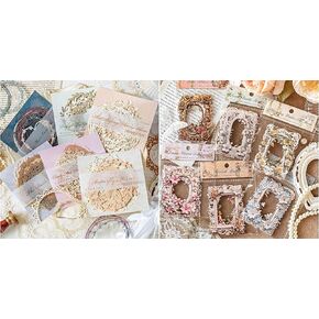 Maxleaf 60PCS Flower Cut Outs Border Card, 60PCS Hollow Flowers Retro Mirror Frame Collage Paper for Scrapbooking Journaling DIY Crafts Planner Diary Album Handmade Work Journal Photo Selfie
