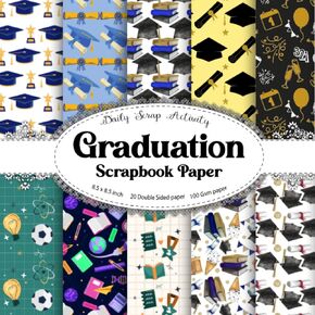 ورقة تسجيل الخردة في Gradution: نمط تخرج نمط القصاصات تحت عنوان ، Junk Journal ، ورق حرفة مزدوجة من جانب التغليف الهدايا ، ... الفن ، الألوان المتميزة ، حجم الورق 8.5 "× 11"