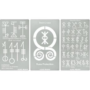 Aleks Melnyk No.497 Metal Stencils, Viking Bind Runes Generator, Bindrune, Ancient Alphabet, Sigil Magic Alphabet Stencils 3 PCS, Letter Templates for Wood Burning, Pyrography, Wicca Stencil, Bookmark
