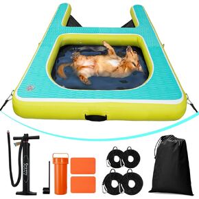 2 in 1 Dog Water Ramp & Pool Float, Inflatable Dog Boat Ramp & Floating Dock 47"x63" for Small to Medium Dogs,Non-Slip(EVA) for Safety, High Stability,Dog Ladder for Boat,Lake