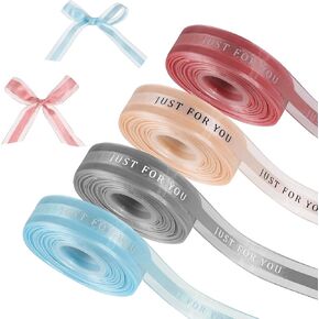 4 Rolls Satin Organza Ribbons with Printing, 1inch by 160yard Chiffon Christmas Ribbon Just for You Ribbon Spool for Christmas Gift Wrapping, Wedding Favor, Cake Box Decoration Crafts (Pink)