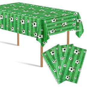 3 PCS Soccer Party TableCloth ، 54 × 108 بوصات كرة قدم أخضر كرة قدم بلاستيكية لكرة القدم لكرة القدم عيد ميلاد العطلات في الهواء الطلق تزيين الحفلات
