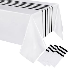 Oudain 3 pcs tablecloth tableoth 108 × 54 بوصة يمكن التخلص منها طاولة بلاستيكية يمكن القماش مقاوم للماء المائدة المائدة المائدة الغطاء المائدة المستطيل لعيد الميلاد لحفلات الزفاف لحفلات الزفاف (أسود أبيض وردي)