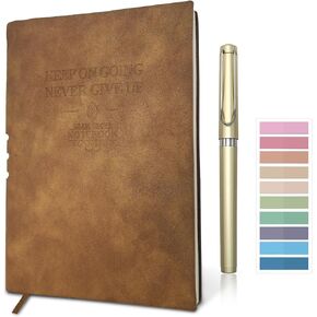 A5 Softcover Leather Lined Journal Notebook with Pen - 256 Pages of 100G Thick Paper, Includes Index Tab Stickers - Ideal for Writing, Travel, Work, and School (5.8" x 8.3", Grey)