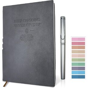 A5 Softcover Leather Lined Journal Notebook with Pen - 256 Pages of 100G Thick Paper, Includes Index Tab Stickers - Ideal for Writing, Travel, Work, and School (5.8" x 8.3", Grey) in Saudi Arabia