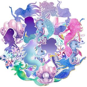 192Pcs Mermaid Ocean Stickers, Mermaid Party Decorations Favors Ocean Animals Stickers, Mermaids Baby Shower Supplies, Vinyl Waterproof Sea Mermaid Stickers for Water Bottles Laptop Computer Phone
