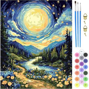 Mxjsua Moon Paint بواسطة مجموعات الأرقام للبالغين المبتدئين ، الطلاء الليلي Starry بواسطة أرقام أرقام على مجموعات الطلاء من الطلاء البالغ من القماش.