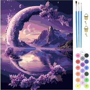 Mxjsua Moon Paint by Number Kits for البالغين المبتدئين ، Flowers Lake Paint by Numbers kit on Canvas area 'stail kits kits diy moy painting kits for gift home wall decor