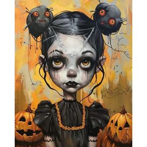 Tucocoo Halloween Pumpkin Strange Girl Paint by Number Guit Winder Girl Portrait Diy Painting on Canvas with Brushes Paints Paints by Begins and Beginner 16 × 20 بوصة （بدون إطار）