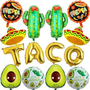 18 PCS Fiesta Party Supplies - Taco ، Mexican ، Cactus ، Avocado ، Hat Jumbo Mylar Foil Ballonons - Cinco de Mayo Party Decorations