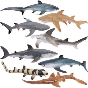 تماثيل Toymany 8pcs Shark Toys ، ومخلوقات البحر الواقعية لعبة القرش للأطفال 3-5 6-12 ، حيوانات البحر المحيط لصالح Boy Baby Shark Cake Topper Topper Tormes (5 * 3in)