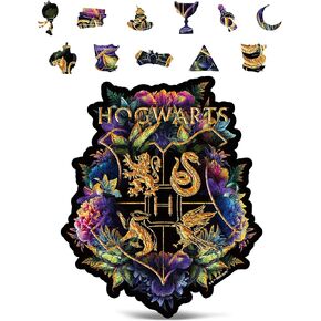 Puzzle Harry Potter - Hogwarts Crest - Odworities Fine - A3 Size - الألغاز الخشبية للبالغين - 201 قطعة فريدة من نوعها - البضائع المرخصة رسميًا - 10.8 "× 13"
