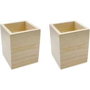 LC LICTOP غير مكتم من حامل القلم الخشبي DIY كوب الخشب سطح المكتب متعدد الأغراض منظم حامل الفرشاة المصنوع يدويًا -3.15 بوصة مربع -2pcs