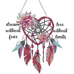 Tsruvyl DIY Diamond Art Painting Kit للبالغين Dreamcatcher ، شنق صافي الشمس الخاصين بالزخرفة ، 9.4 × 9.4 بوصة ، حزمة مربع (حب أحمر)
