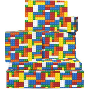 Central 23 Boy Wrapp Paper Colorful - 6 صفائح من هدايا عيد ميلاد لفات الفتيات - لبنات البناء - ورقة التغليف عيد الميلاد للأطفال الابنة - القابلة لإعادة التدوير - تأتي مع ملصقات ممتعة