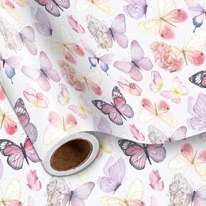 Lezakaa Butterfly Wrapp Paper Roll - Mini Roll - Butterfly in Pink & Purple - Wrap Party Gift For Holiday و Baby Shower و Hirdvons و Wedding - 17 Inges × 16.4 قدم (23.2 قدم مربع)