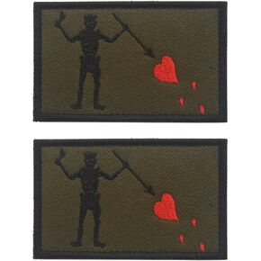2 PCS AliPlus Blackbeard Flag Patches Edward Teach Patch Pirate Flag Patch Embroidered Tactical Morale Patch Applique Fastener Hook and Loop(Green)
