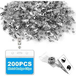 مقطع شارة معرف 200pc ، مقاطع شارة مع حزام صافي ، محول مقاطع شارة الاسم المعدني لبطاقات الهوية ، حاملي الشارات ، علامات الأسماء ، شارات العمل