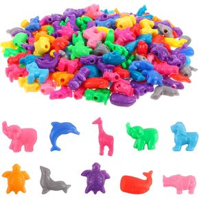 Droutti 400 PCS حبات الحيوان على شكل حيوانات حيوانات بلاستيكية ملونة بحرية وحيوانات حيوانات حديقة حيوانات تصميم حيوانات من البلاستي