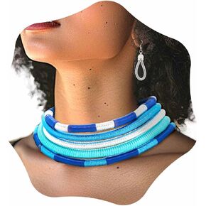 Barode Multilayer Tribal Choker Necklace Colorful Rope Weave African Necklaces Woven Chockers Chunky Statement Necklace and Earrings Set for Women